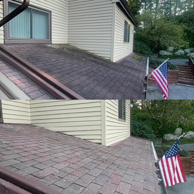 Roof washing. Before and after.