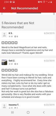 Reviews from my regular clientele Yelp has removed.