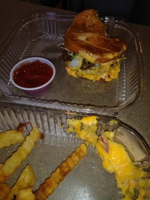 Don't sleep on hospital food pimento cheese Burger and fries Yumm