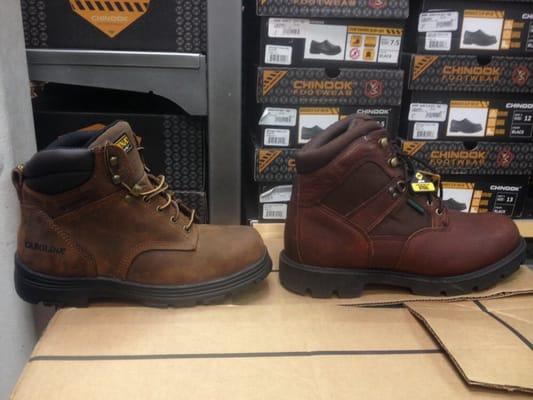 The one on the right is $110 the one left is $90 both very nice weatherproof, steel toe boots with a steel shank.