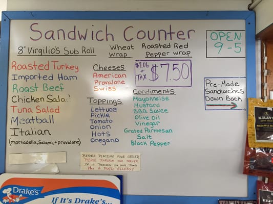 Sandwich menu