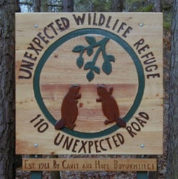 The New sign at The Unexpected Wildlife Refuge.