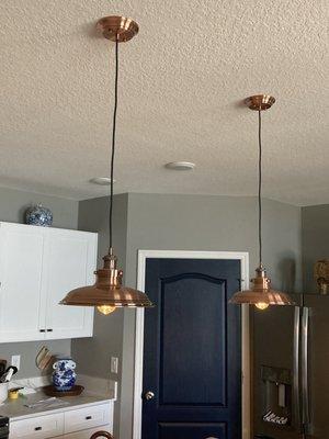 New lighting installed over island, with dimmer