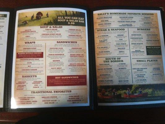 Sally's Family Restaurant & What Ta Pizza Menu pages 2 & 3