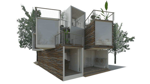 2000 sq ft shipping container home. 2 bedrooms, 3 bathrooms, 1 office, 2 balconies, rooftop deck