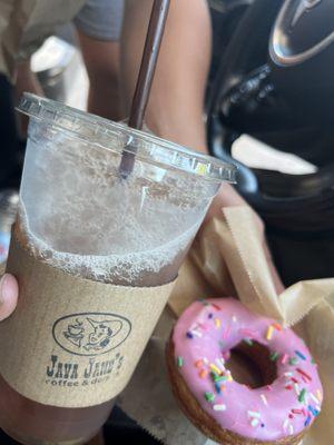 The "Homer Simpson" donut  and my darling peach iced tea!