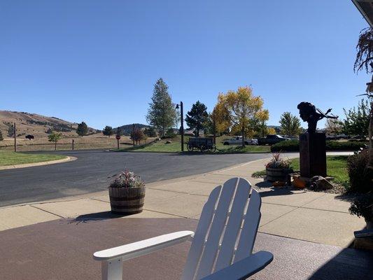 Nice seating area outside the office made for a great place to rest while walking our dog along the 1.25 mile loop around the resort.