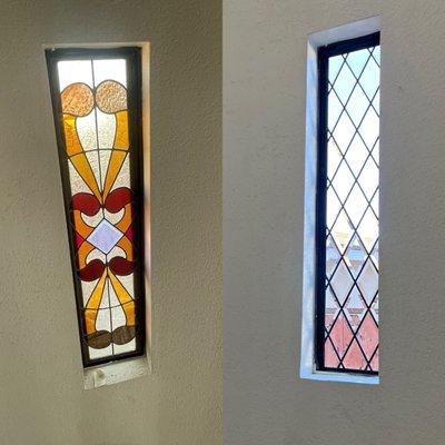 She replaced the dated stained glass with a beautiful beveled diamond design. I couldn't be happier.