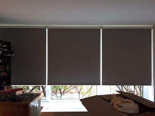 Blackout roller shades side by side, upper east side Manhattan