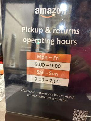 Operating hours for pickup and returns