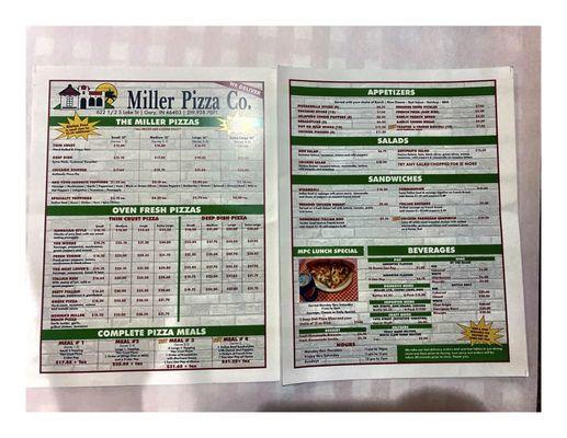 Menu @ Miller Pizza Company.  622 1/2 S Lake St, Gary, IN