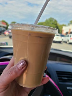 Iced coffee with vanilla carmel creamer