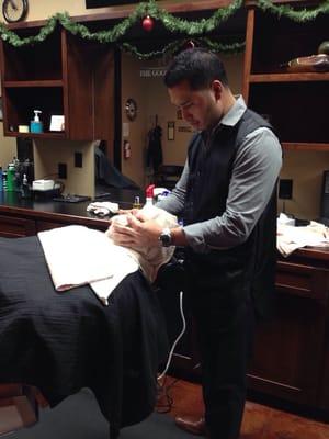 This is how Joe helps you relax with a Hot Towel Shave.