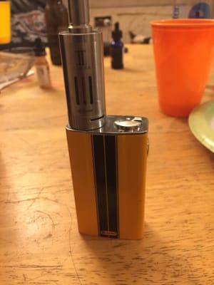 Delta 2 tank with a nickel 0.30 ohm coil on my evic-vt at 560 deg.