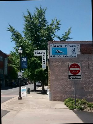 The building is right next to a large public parking lot.