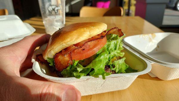 BBQ Bacon Fouble Melt Burger with lettuce, onion, tomato ADD