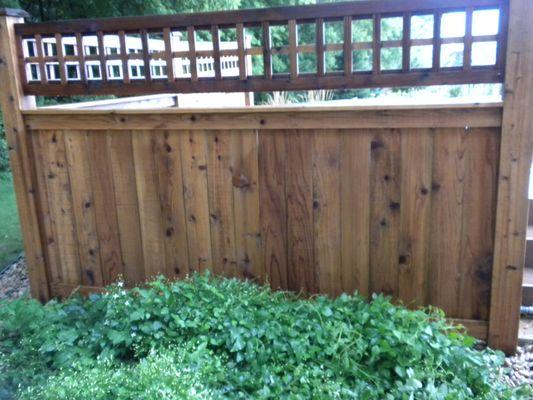 Cedar fence after pressure washing.