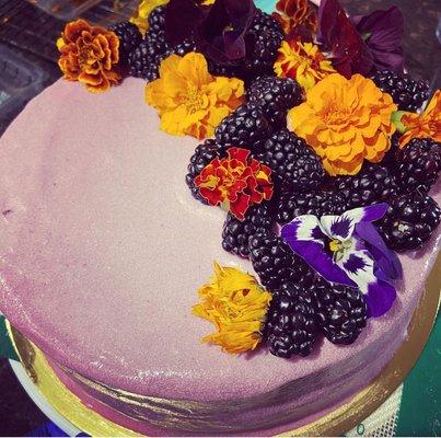 Lemon cake with blackberry frosting!! *Drool*