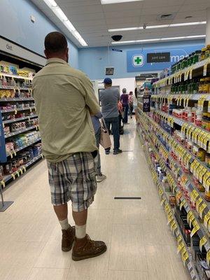 The line at the pharmacy. To help with this problem, they've shortened their hours. Eye roll.