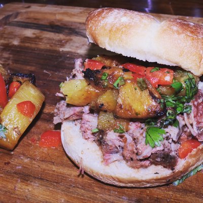 BBQ pulled pork with grilled pineapple salsa