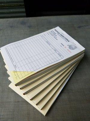 NCR Forms
Invoices, blocks, black ink, numbered, padded and stappled on top.