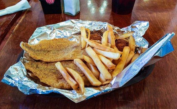 Fried catfish platter. The fish had a an extra bite to it which set it apart.