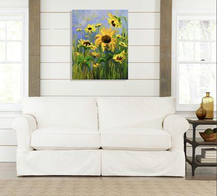 Field of yellow flowers. A beautiful and happy original oil painting for any room in your home. Check out more pictures at awapara.com