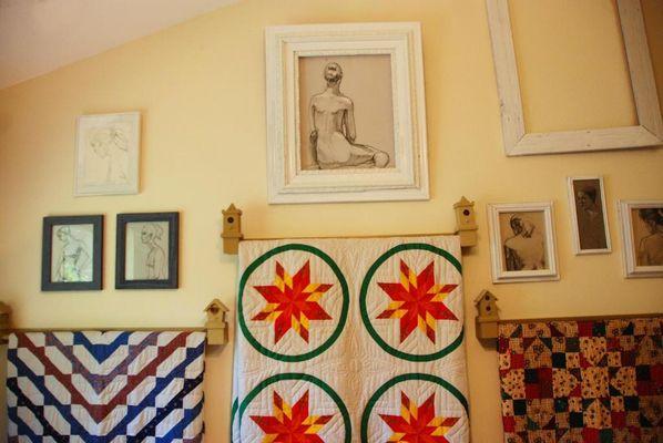 The Quilt Room. A lot of original art by David. The quilts were made by our grandmothers.