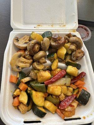 King Pao and Mushroom chicken scoops - all veggies and 5 very small pieces of chicken