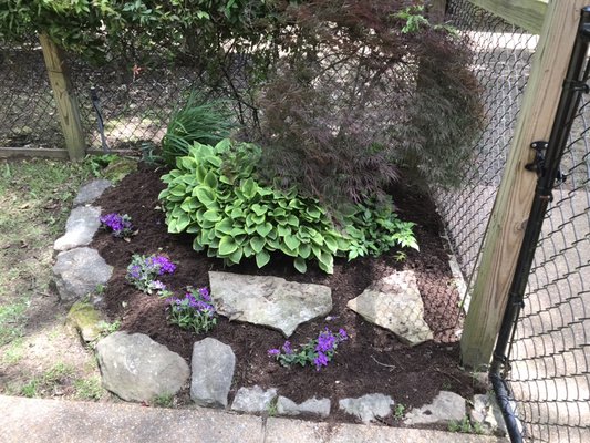 Natural rock in a flower bed adds a little pop!