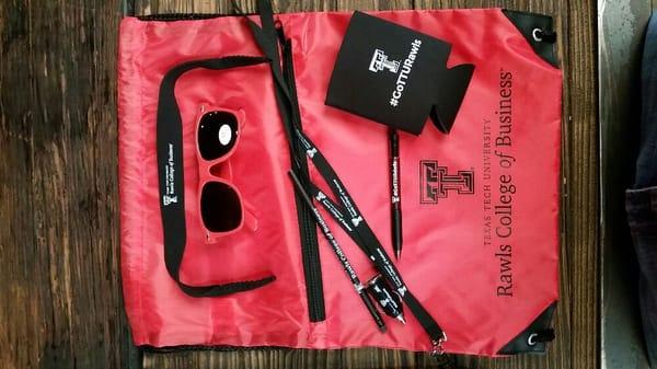 Promo items for the Texas Tech Business College.