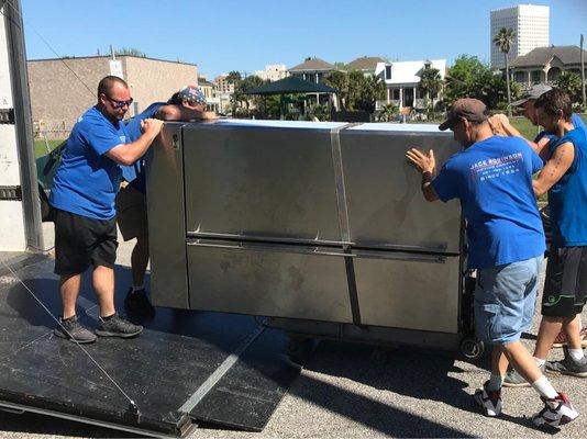 Moving a 800 lbs commercial refrigerator in Galveston.