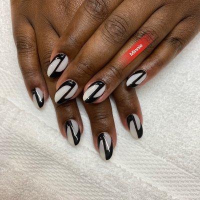 Dipping white powder w/ black gel polish designs