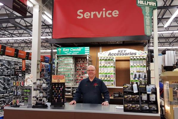 Service Counter located inside the store to make keys, answer questions