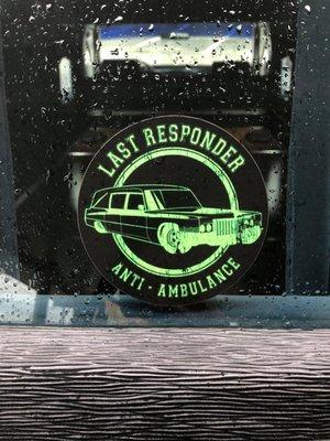 Sticker on the hearse.