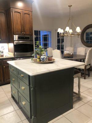 Custom island made and installed by Oak Tree Custom Cabinets.