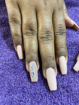 Full set of hard gel nails with gel polish and crystals