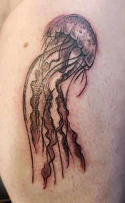 Black and gray jellyfish tattoo