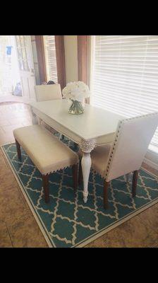 Dining area in staged home.  I painted an existing table desk and used as dining table, ordered chairs to complete the set.