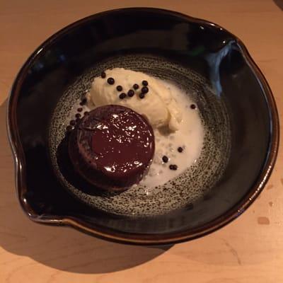 Lava cake with vanilla chip gelato