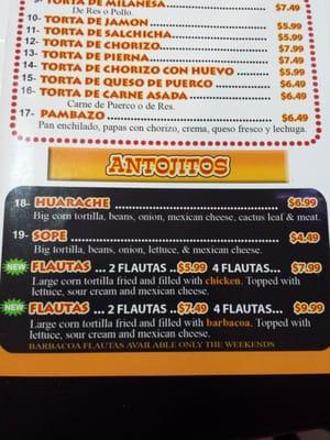 Antojitos menu