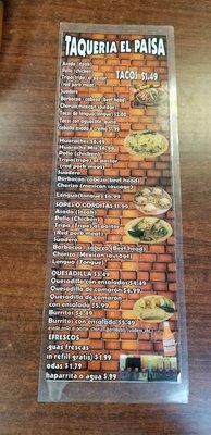 Pictures of the menu in a more clear setting. (2/2)