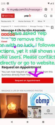 Do not request appt through Yelp page,!