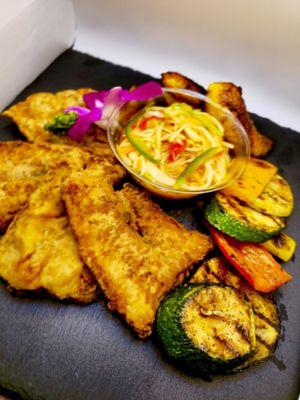 Fried Bassa Filet with grilled mixed vegetables