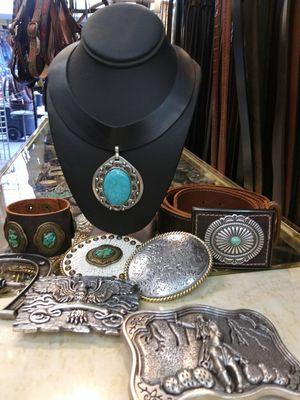 Leather belts, buckles, bracelets, and more.