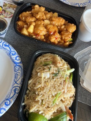 General Tso's Chicken and Pad Thai with shrimp