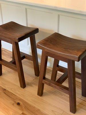 Handcrafted Black walnut stools available in 18"H, 24"H and 30"H