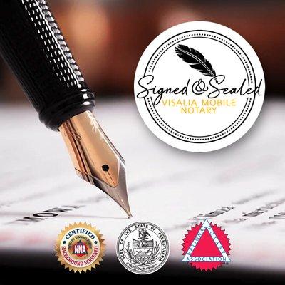 CA Commissioned Notary Public, NNA Certified, NNA Background Checked, E&O insured 100K.