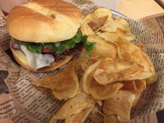 Cheeseburger and house-made chips