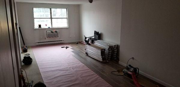 Laminate flooring installation project....always keeping the project nice and clean